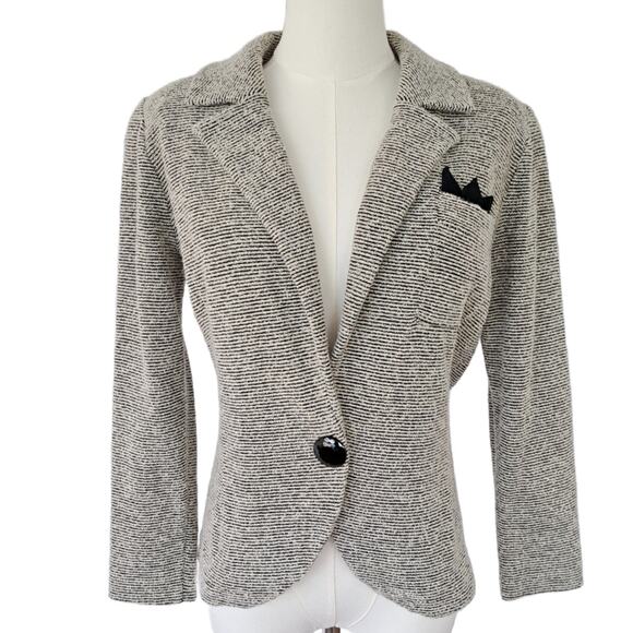 St. John Jackets & Blazers - ST JOHN Vintage Black Cream Stripe Knit Blazer Jacket Size 4